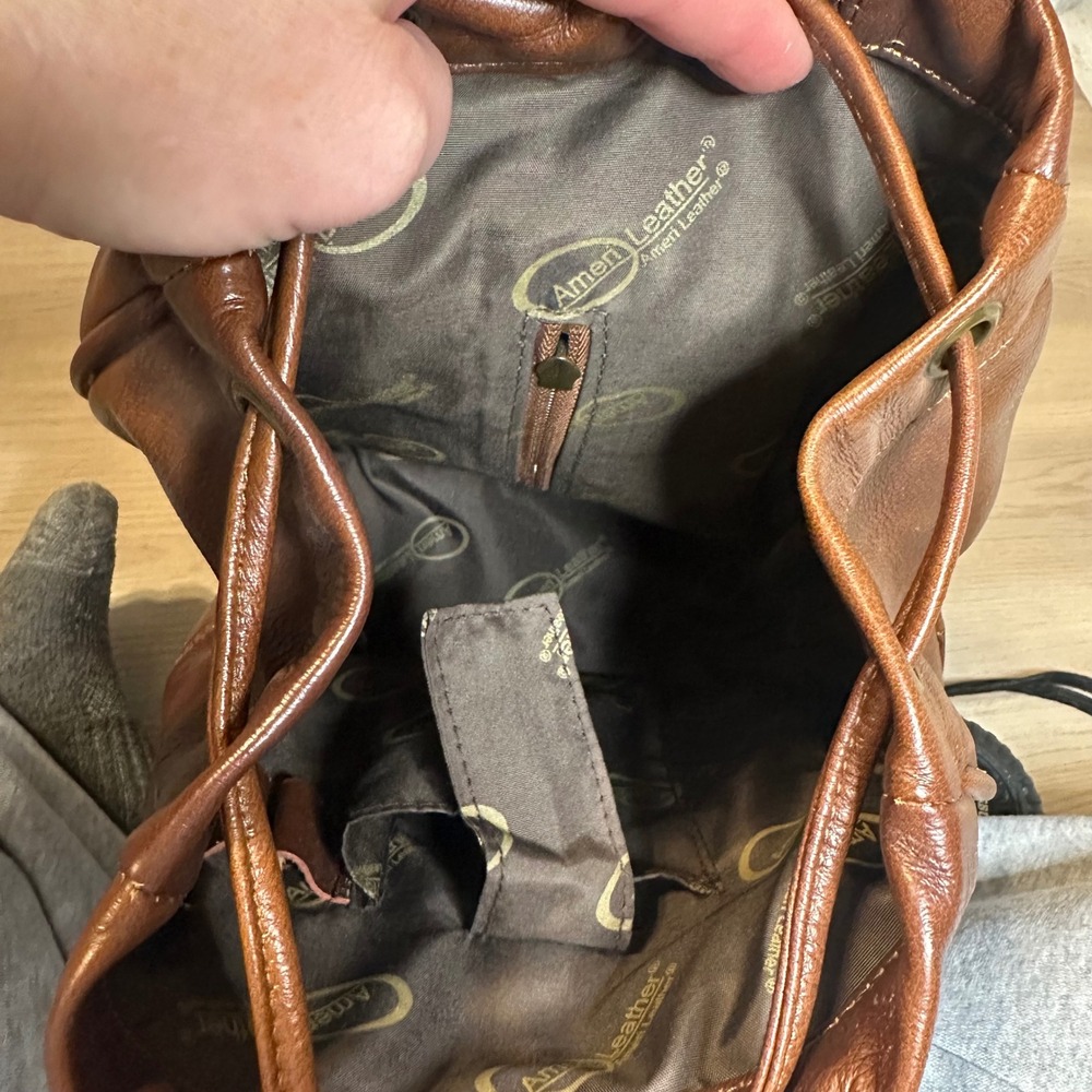 AmeriLeather Brown Leather Drawstring mini Backpack‎ Casual Travel Bag - Picture 7 of 12